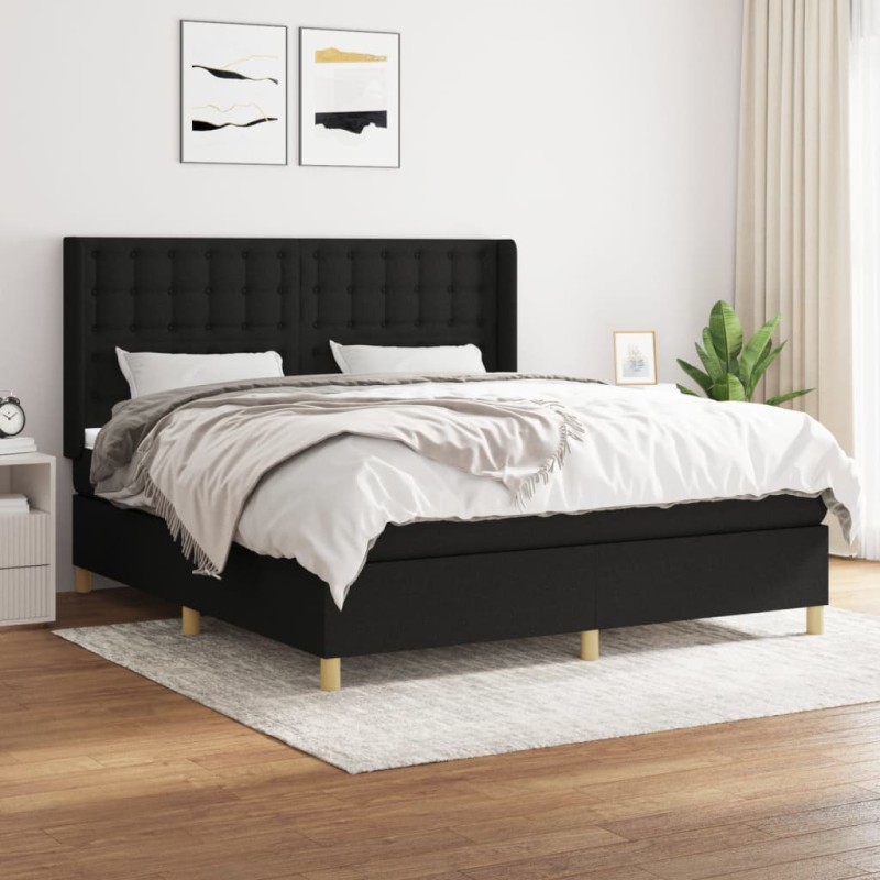 vidaXL Boxspringbett mit Matratze Schwarz 160x200 cm Stoff vidaXL Boxspringbett mit Matratze Schwarz 160x200 cm Stoff