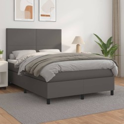vidaXL Boxspringbett mit Matratze Grau 140x190 cm Kunstleder