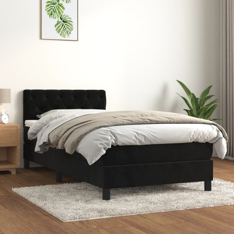 vidaXL Boxspringbett mit Matratze Schwarz 80x200 cm Samt vidaXL Boxspringbett mit Matratze Schwarz 80x200 cm Samt