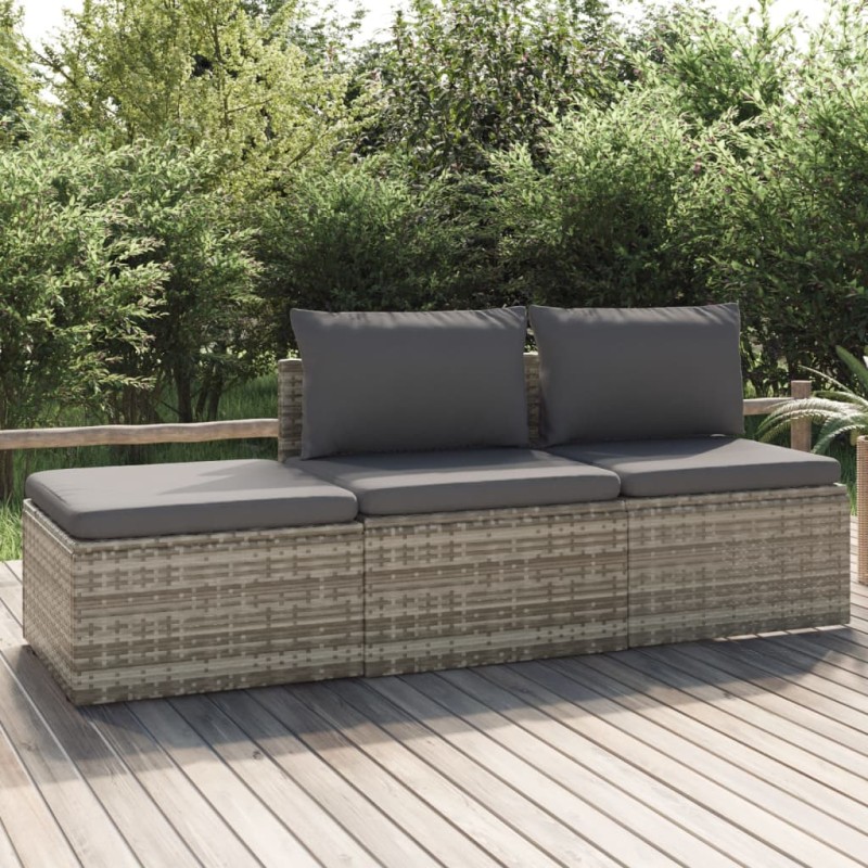 vidaXL 3-tlg. Garten-Lounge-Set mit Kissen Grau Poly Rattan vidaXL 3-tlg. Garten-Lounge-Set mit Kissen Grau Poly Rattan