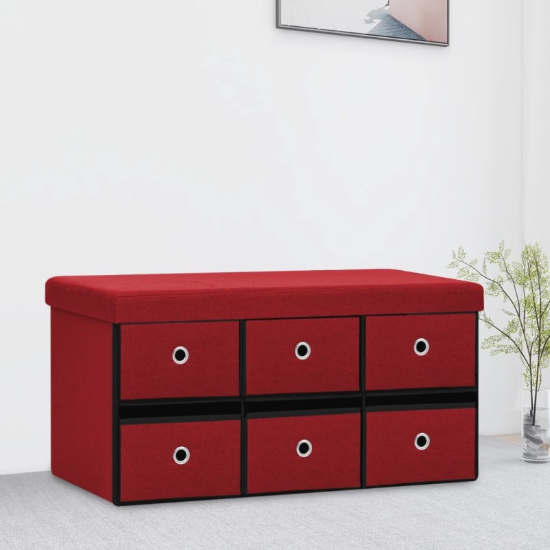 vidaXL Faltbare Sitzbank mit Stauraum Weinrot 76x38x38 cm Leinenoptik vidaXL Faltbare Sitzbank mit Stauraum Weinrot 76x38x38 cm Leinenoptik