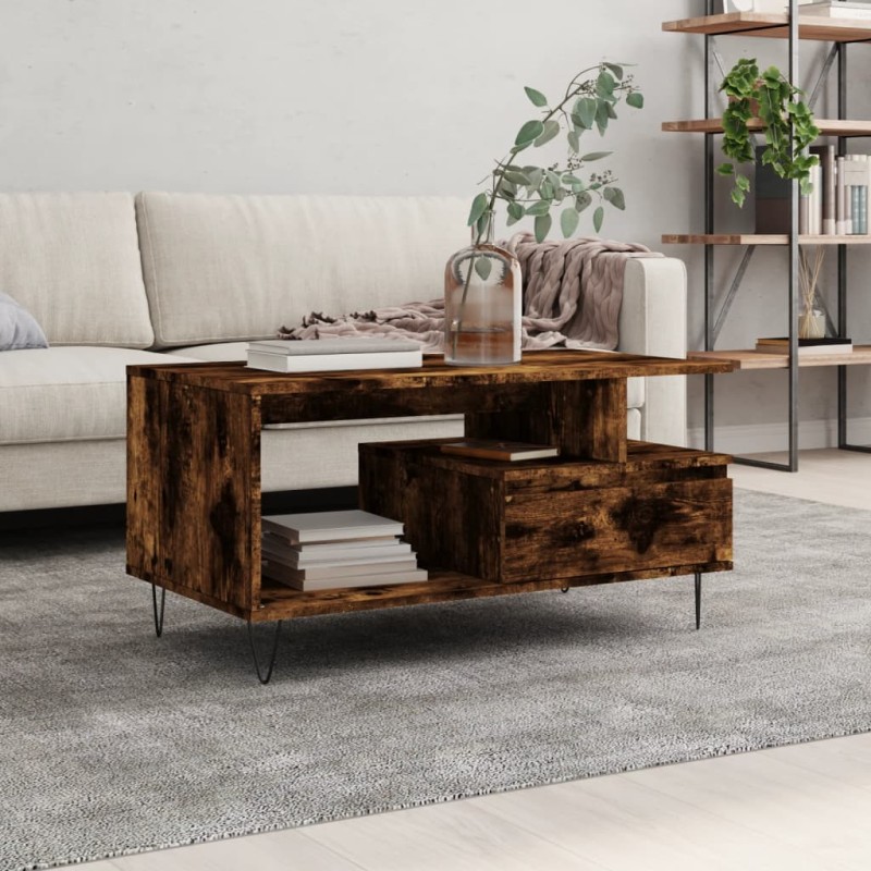 vidaXL Couchtisch Räuchereiche 90x49x45 cm Holzwerkstoff vidaXL Couchtisch Räuchereiche 90x49x45 cm Holzwerkstoff