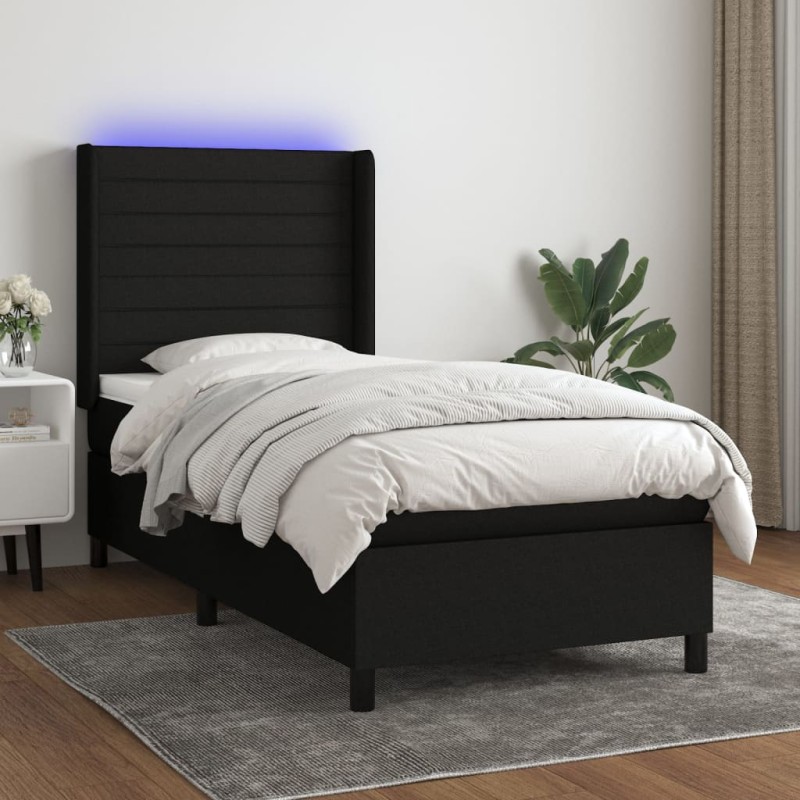 vidaXL Boxspringbett mit Matratze & LED Schwarz 100x200 cm Stoff vidaXL Boxspringbett mit Matratze & LED Schwarz 100x200 cm Stoff