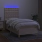 vidaXL Boxspringbett mit Matratze & LED Creme 100x200 cm Stoff vidaXL Boxspringbett mit Matratze & LED Creme 100x200 cm Stoff