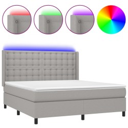 vidaXL Boxspringbett mit Matratze & LED Hellgrau 160x200 cm Stoff
