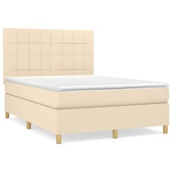 vidaXL Boxspringbett mit Matratze Creme 140x200 cm Stoff
