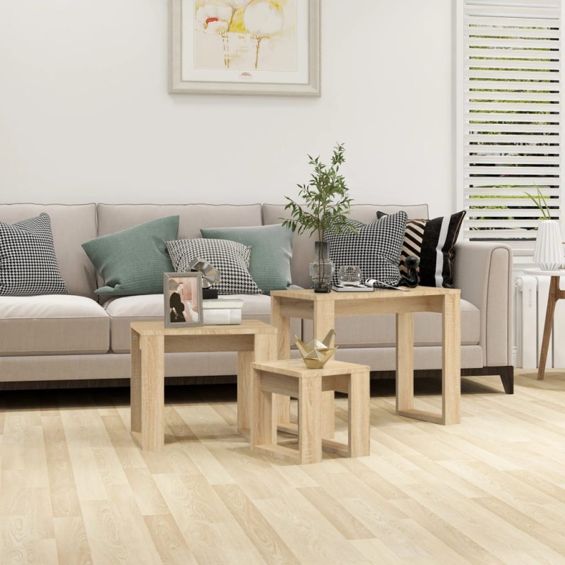vidaXL Satztische 3-tlg. Sonoma-Eiche Holzwerkstoff vidaXL Satztische 3-tlg. Sonoma-Eiche Holzwerkstoff