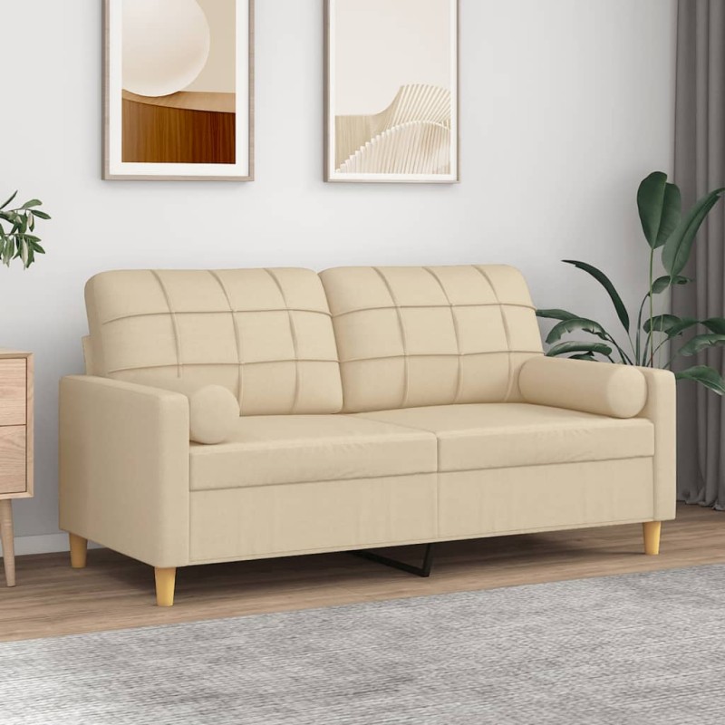 vidaXL 2-Sitzer-Sofa mit Zierkissen Creme 140 cm Stoff vidaXL 2-Sitzer-Sofa mit Zierkissen Creme 140 cm Stoff