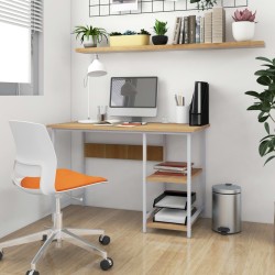 vidaXL Computertisch Weiß und Eiche Hell 105x55x72 cm MDF und Metall