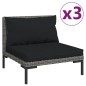 vidaXL Gartensofas 3 Stk. mit Kissen Halbrundes Poly Rattan vidaXL Gartensofas 3 Stk. mit Kissen Halbrundes Poly Rattan