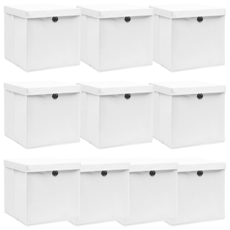 vidaXL Aufbewahrungsboxen mit Deckeln 10 Stk. Weiß 32x32x32 cm Stoff vidaXL Aufbewahrungsboxen mit Deckeln 10 Stk. Weiß 32x32x32 cm Stoff