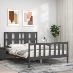 Massivholzbett mit Kopfteil Grau 120x200 cm