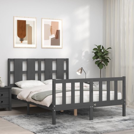 Massivholzbett mit Kopfteil Grau 120x200 cm