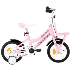 vidaXL Kinderfahrrad mit Frontgepäckträger 12 Zoll Weiß und Rosa  