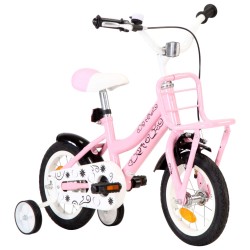 vidaXL Kinderfahrrad mit Frontgepäckträger 12 Zoll Weiß und Rosa  