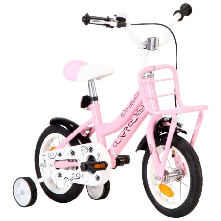 vidaXL Kinderfahrrad mit Frontgepäckträger 12 Zoll Weiß und Rosa  