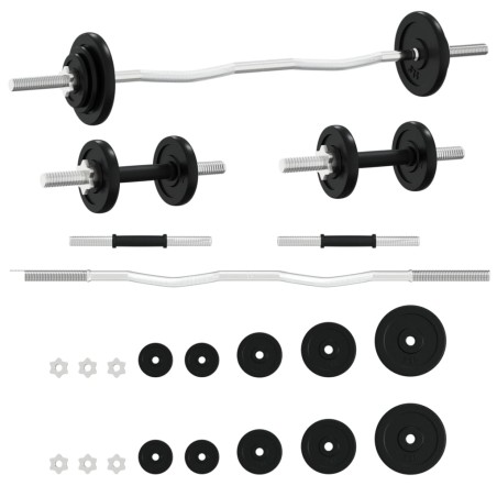 vidaXL Langhantel und Kurzhantel Set 30 kg Gusseisen