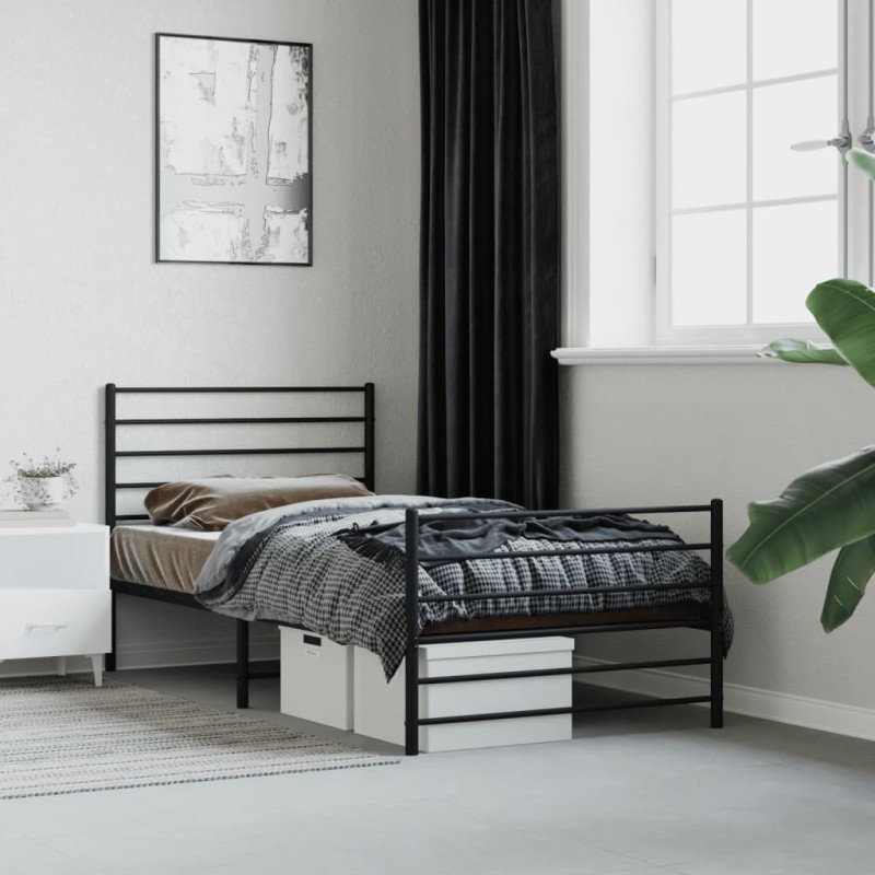 vidaXL Bettgestell mit Kopf- und Fußteil Metall Schwarz 75x190 cm vidaXL Bettgestell mit Kopf- und Fußteil Metall Schwarz 75x190 cm