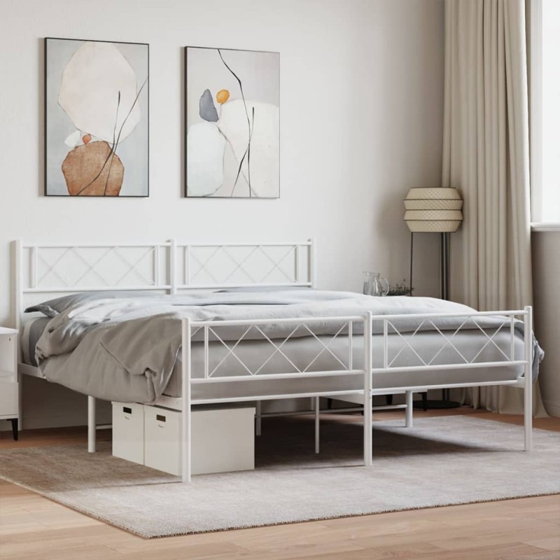 vidaXL Bettgestell mit Kopf- und Fußteil Metall Weiß 140x190 cm vidaXL Bettgestell mit Kopf- und Fußteil Metall Weiß 140x190 cm
