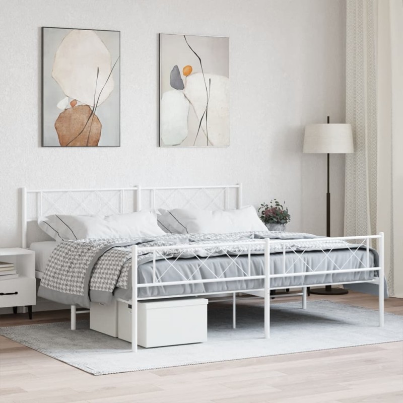 vidaXL Bettgestell mit Kopf- und Fußteil Metall Weiß 193x203 cm vidaXL Bettgestell mit Kopf- und Fußteil Metall Weiß 193x203 cm