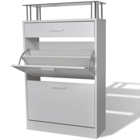 vidaXL Schuhschrank mit Schubfach und oberem Glasregal Holz Weiß