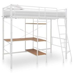 vidaXL Etagenbett mit Tischrahmen Weiß Metall 90x200 cm