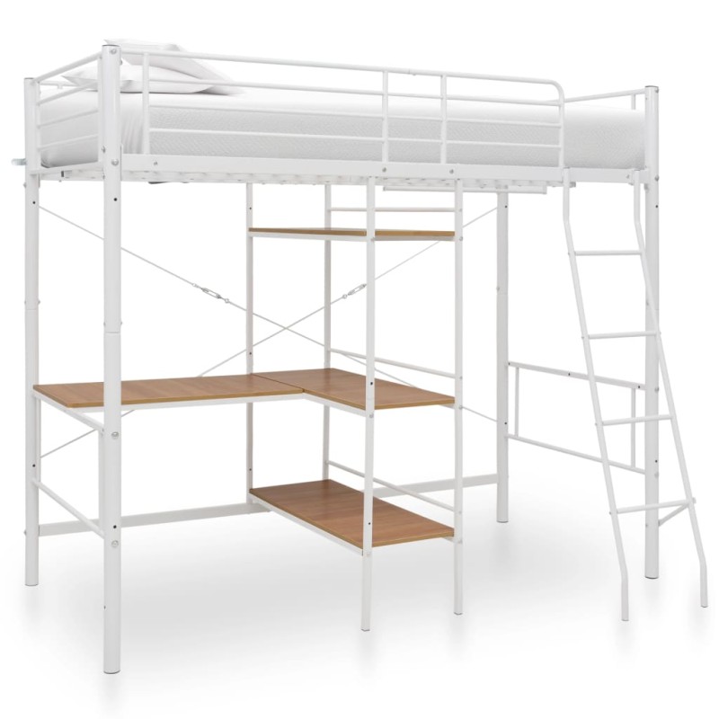 vidaXL Etagenbett mit Tischrahmen Weiß Metall 90x200 cm vidaXL Etagenbett mit Tischrahmen Weiß Metall 90x200 cm