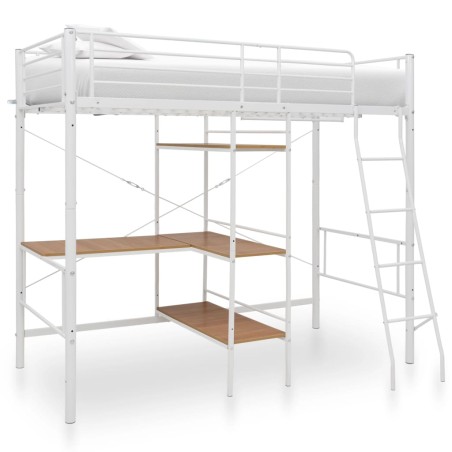 vidaXL Etagenbett mit Tischrahmen Weiß Metall 90x200 cm