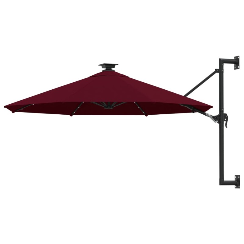 vidaXL Sonnenschirm Wandmontage mit LEDs Metallmast 300cm Burgunderrot vidaXL Sonnenschirm Wandmontage mit LEDs Metallmast 300cm Burgunderrot