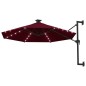 vidaXL Sonnenschirm Wandmontage mit LEDs Metallmast 300cm Burgunderrot vidaXL Sonnenschirm Wandmontage mit LEDs Metallmast 300cm Burgunderrot