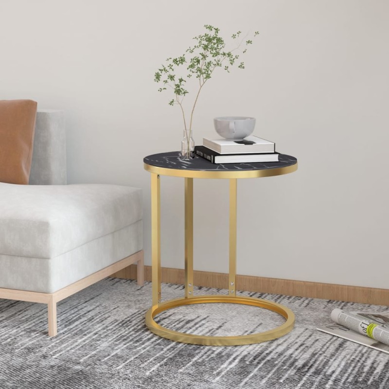 vidaXL Beistelltisch Golden und Schwarze Marmor-Optik 45 cm Hartglas vidaXL Beistelltisch Golden und Schwarze Marmor-Optik 45 cm Hartglas