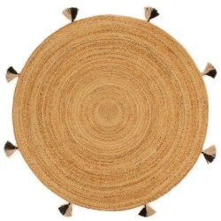 vidaXL Teppich Geflochten mit Quasten 150 cm Jute Rund