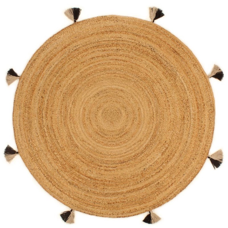 vidaXL Teppich Geflochten mit Quasten 150 cm Jute Rund vidaXL Teppich Geflochten mit Quasten 150 cm Jute Rund