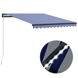  vidaXL Markise Manuell Einziehbar mit LED 350x250 cm Blau & Weiß