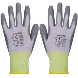 vidaXL Arbeitshandschuhe PU 24 Paar Weiß und Grau Gr. 10/XL