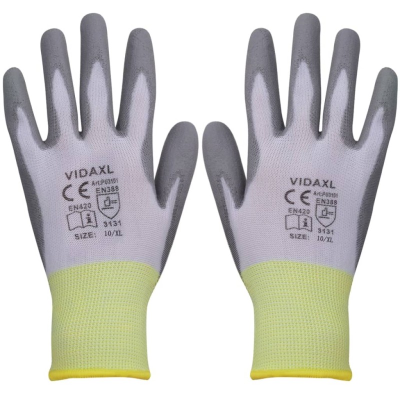 vidaXL Arbeitshandschuhe PU 24 Paar Weiß und Grau Gr. 10/XL vidaXL Arbeitshandschuhe PU 24 Paar Weiß und Grau Gr. 10/XL