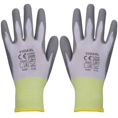 vidaXL Arbeitshandschuhe PU 24 Paar Weiß und Grau Gr. 10/XL