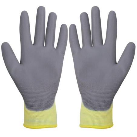vidaXL Arbeitshandschuhe PU 24 Paar Weiß und Grau Gr. 10/XL