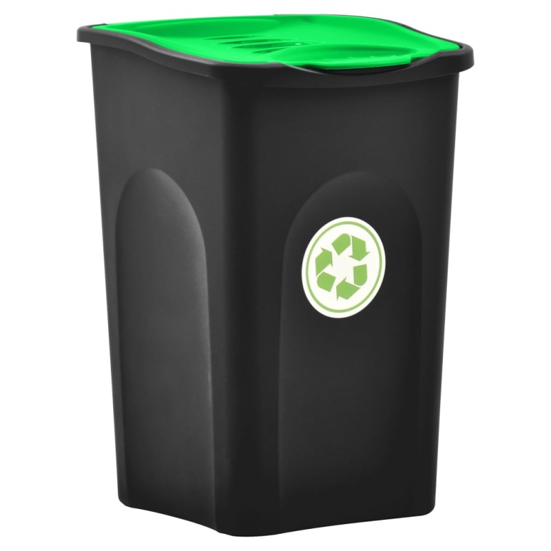 vidaXL Mülleimer mit Klappdeckel 50L Schwarz und Grün vidaXL Mülleimer mit Klappdeckel 50L Schwarz und Grün