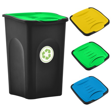 vidaXL Mülleimer mit Klappdeckel 50L Schwarz und Grün