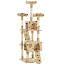 vidaXL Katzen-Kratzbaum mit Sisal-Säulen 170 cm Beige Pfoten-Aufdruck