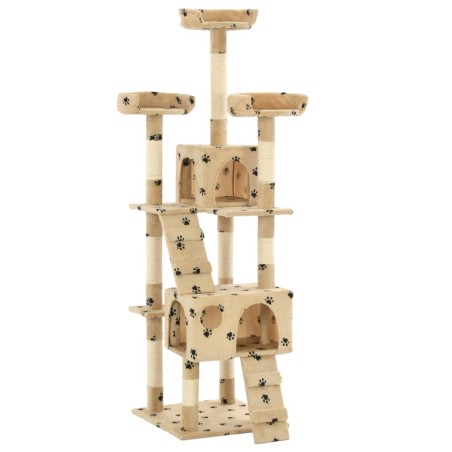 vidaXL Katzen-Kratzbaum mit Sisal-Säulen 170 cm Beige Pfoten-Aufdruck