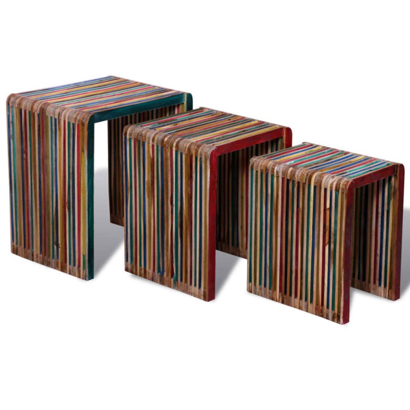 vidaXL Satztisch-Set 3-tlg. Bunt Recyceltes Teak vidaXL Satztisch-Set 3-tlg. Bunt Recyceltes Teak