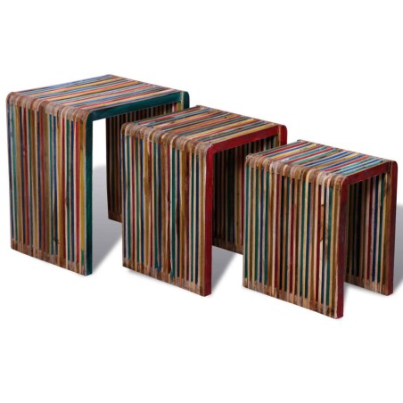 vidaXL Satztisch-Set 3-tlg. Bunt Recyceltes Teak 