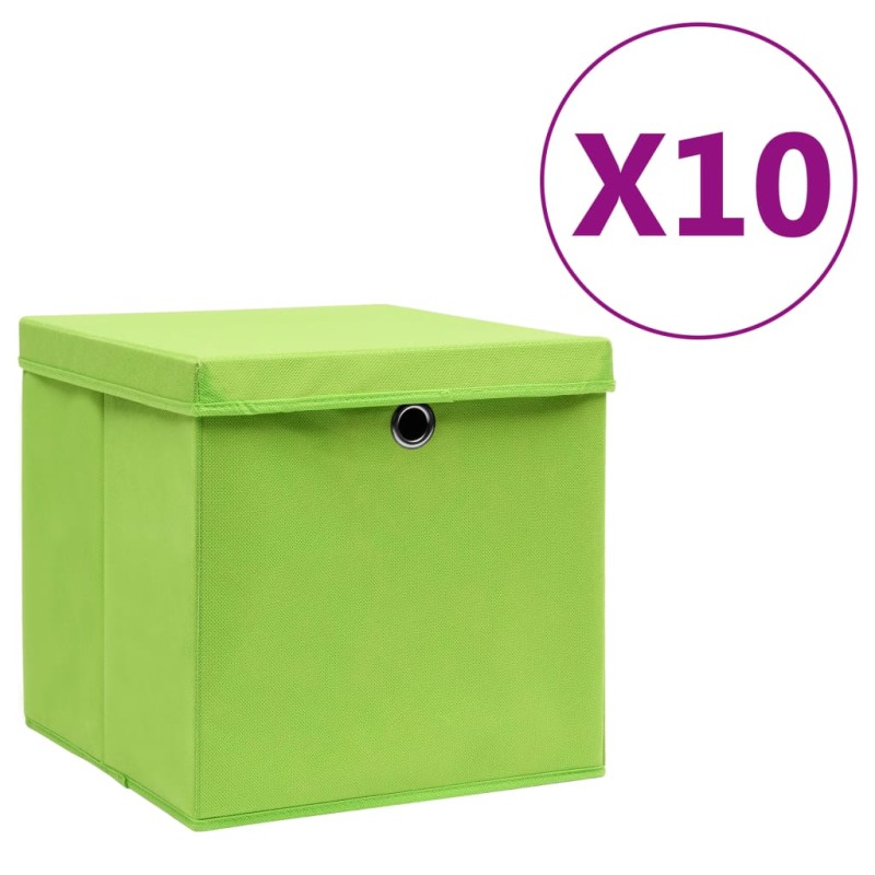 vidaXL Aufbewahrungsboxen mit Deckeln 10 Stk. 28x28x28 cm Grün vidaXL Aufbewahrungsboxen mit Deckeln 10 Stk. 28x28x28 cm Grün