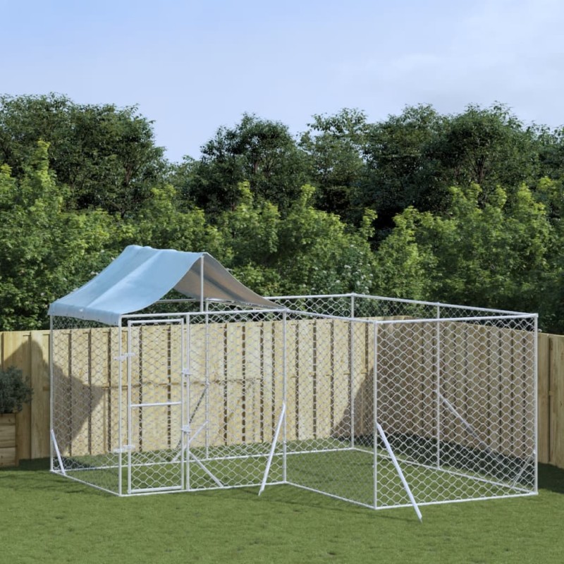 vidaXL Outdoor-Hundezwinger mit Dach Silbern 4x4x2,5m Verzinkter Stahl vidaXL Outdoor-Hundezwinger mit Dach Silbern 4x4x2,5m Verzinkter Stahl