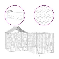 vidaXL Outdoor-Hundezwinger mit Dach Silbern 4x4x2,5m Verzinkter Stahl