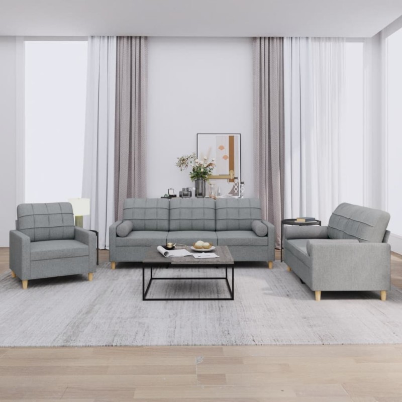 vidaXL 3-tlg. Sofagarnitur mit Kissen Hellgrau Stoff vidaXL 3-tlg. Sofagarnitur mit Kissen Hellgrau Stoff