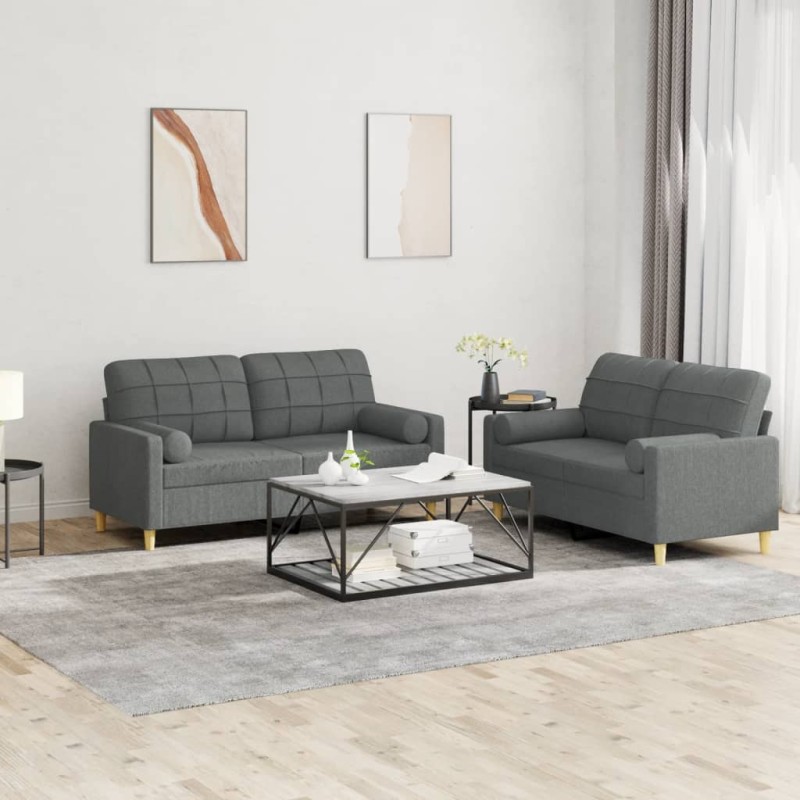 vidaXL 2-tlg. Sofagarnitur mit Kissen Dunkelgrau Stoff vidaXL 2-tlg. Sofagarnitur mit Kissen Dunkelgrau Stoff