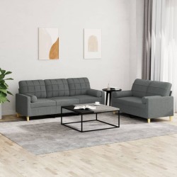 vidaXL 2-tlg. Sofagarnitur mit Kissen Dunkelgrau Stoff
